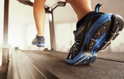 Endurance training-feet running on treadmill