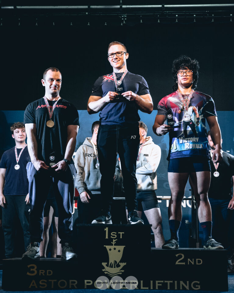 Andrew Ward in first place on the podium for the Benchpress World Championships