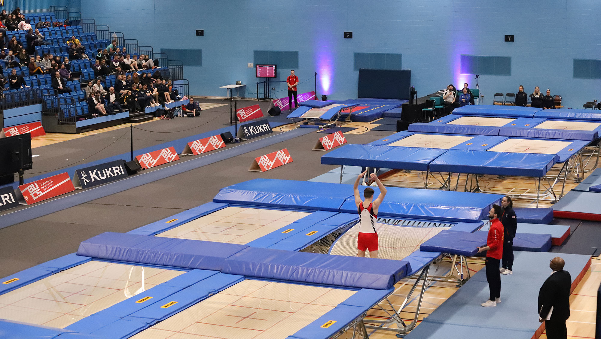 Munrow Arena full of trampolines for an event