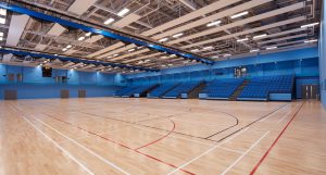 Large Munrow Arena; three sports halls with bleacher seating