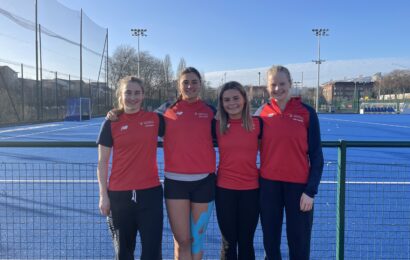 Image of Hockey scholars in their UB New Balance kit at the hockey pitches