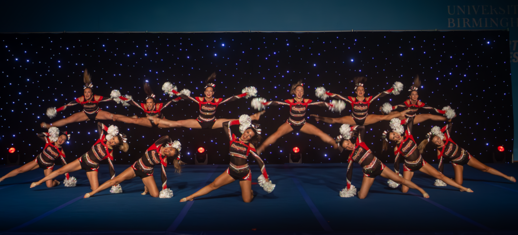 Cheerleading squad performing at Full Out Super Series event