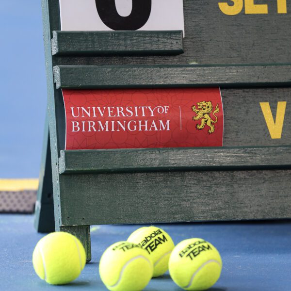 Tennis balls on court