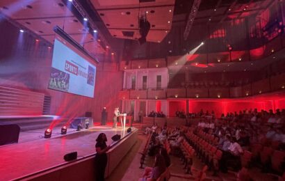 The stage and seats located at the Sports Awards, ready for an evening of celebration.