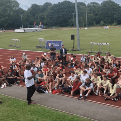 Athletes sat on the track