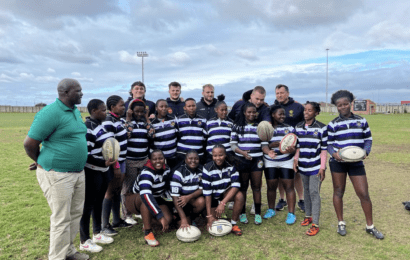 Local South African team with University of Birmingham Rugby Union smiling for group photo