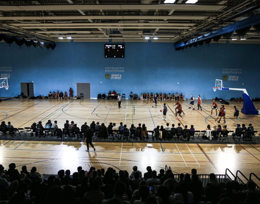 Munrow arena with spectators for super series basketball.