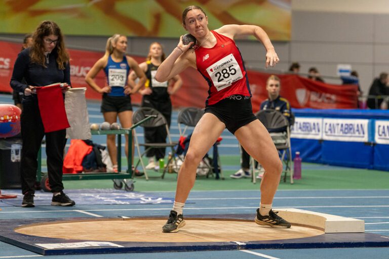 UoB Athletics taking part in shot putt in BUCS Indoor 2024