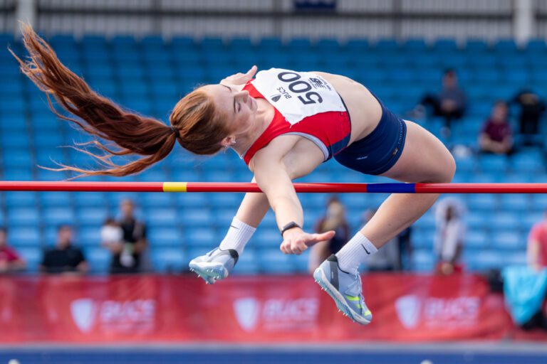 UoB athlete high jumping over bar