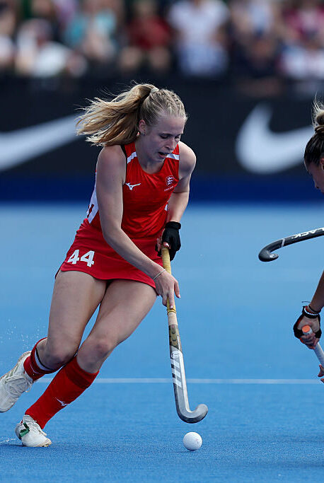 Lottie Bingham representing England on the hockey pitch