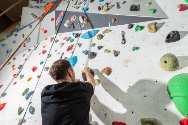 Member using the climbing wall.